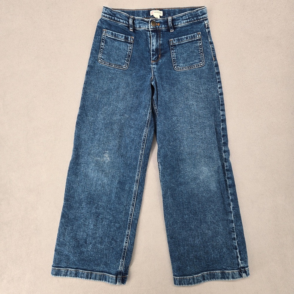Crewcuts Girls Size 12 Wide Leg Jeans CB567 Blue Denim Retro Patch Pockets